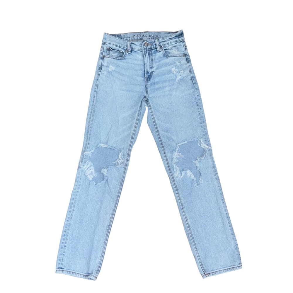 American Eagle Super High Rise Ankle Straight Distressed Jeans Light Wash W 00